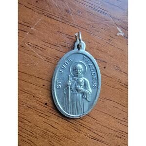 Vintage St. Jude Thaddeus Pray For Us Religious Charm Pendant Medal Italy